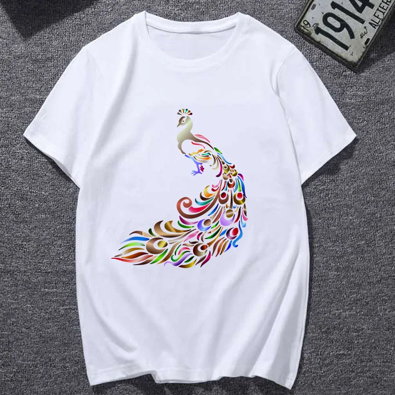 Женская футболка в стиле Харадзюку белая тонкая с коротким рукавом и принтом