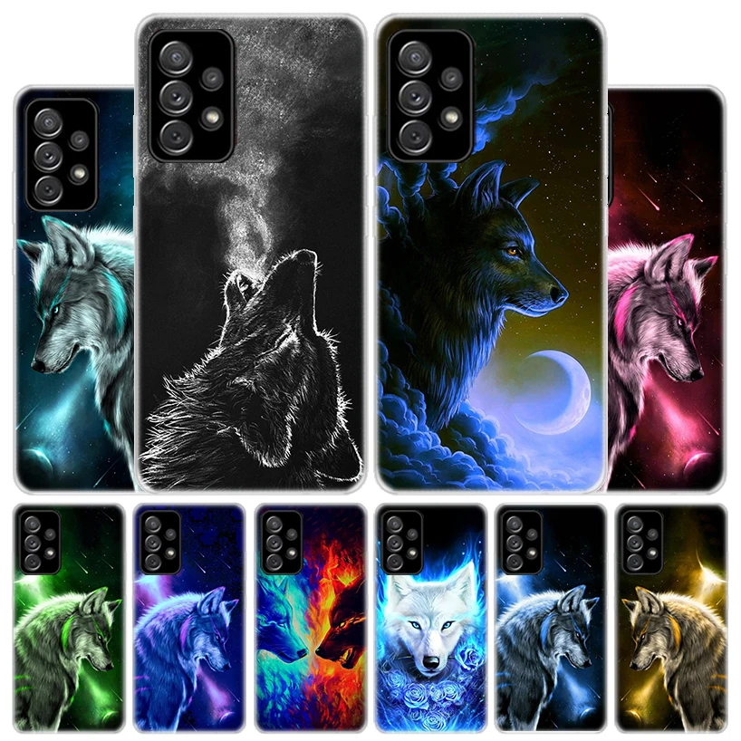 

Starry Animal Wolf Icy Cover Phone Case For Samsung Galaxy A53 A52 A73 A72 A12 5G A13 A22 A23 A32 A33 A02S A03S A42 A43 A50S Coq