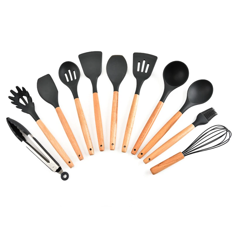 

11pcs/12pcs Kitchenware Non-Stick Silicone Wooden Handle Kitchen Cooking Utensil Tools Set