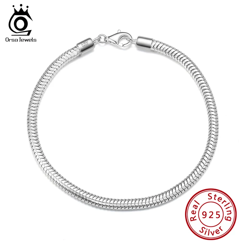 

ORSA JEWELS 925 Sterling Silver Italian 3mm Snake Chain Bracelet for Women Men Fashion Hand Bracelet Accessories Jewelry SB100