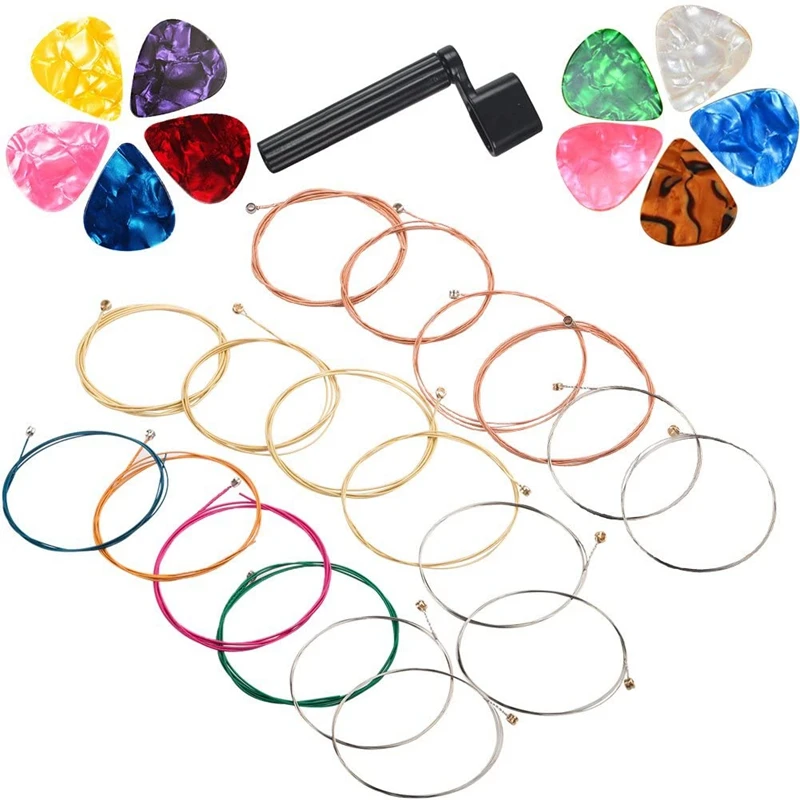 

Guitar Strings Replacement Steel String with Guitar Peg Puller Bridge Pin Remover and Guitar Picks for Acoustic Guitar