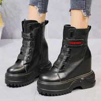 military oxfords women genuine leather platform wedge ankle boots round toe high heels creeper shoe goth 34 35 36 37 38 39