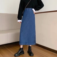 split denim skirt female 2021 new high waist thin a line skirt bag hip mid length skirt cowboy harajuku medieval dress