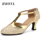 HROYL туфли женские для латиноамериканских танцев,женская обувь мягкие туфли с блестками для бальных танцев, Каблук 3,5-6,5 см, хит продаж