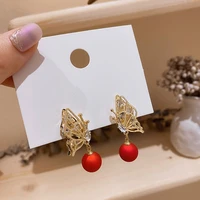 925 silver needle diamond butterfly earrings korean temperament long pearl earrings sweet fashion personality earrings