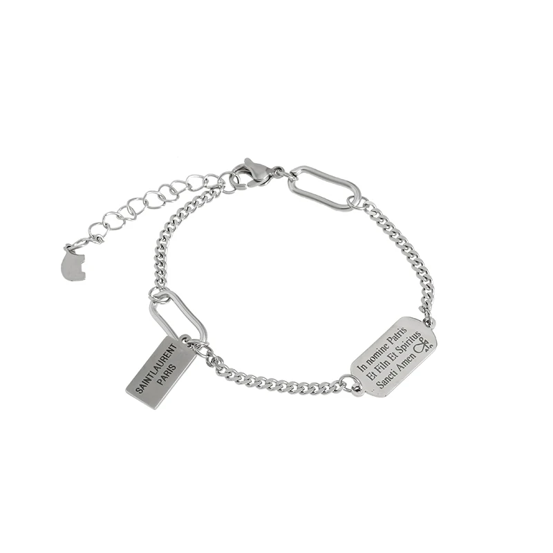 

Hip-Hop Square Plate Titanium Steel No Fading Splicing Bracelet Personalized Cold Style Design Simple All-Match Jewelry