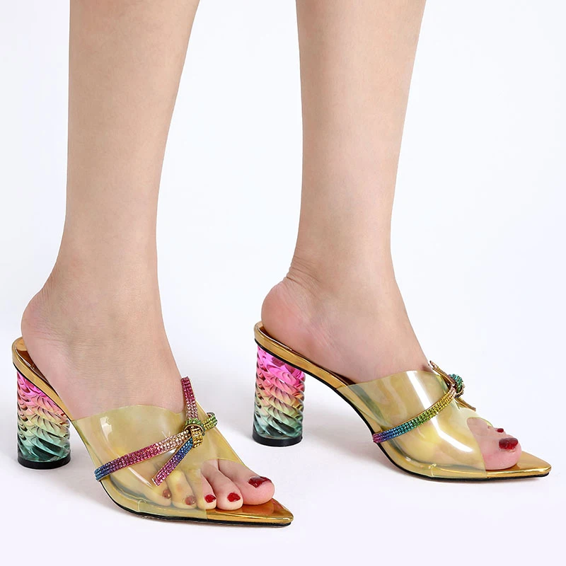 

927-5 Rainbow Colorful Fashion High Heels Girls Woman Women Pumps Casual Wedding High Heeled Sandals