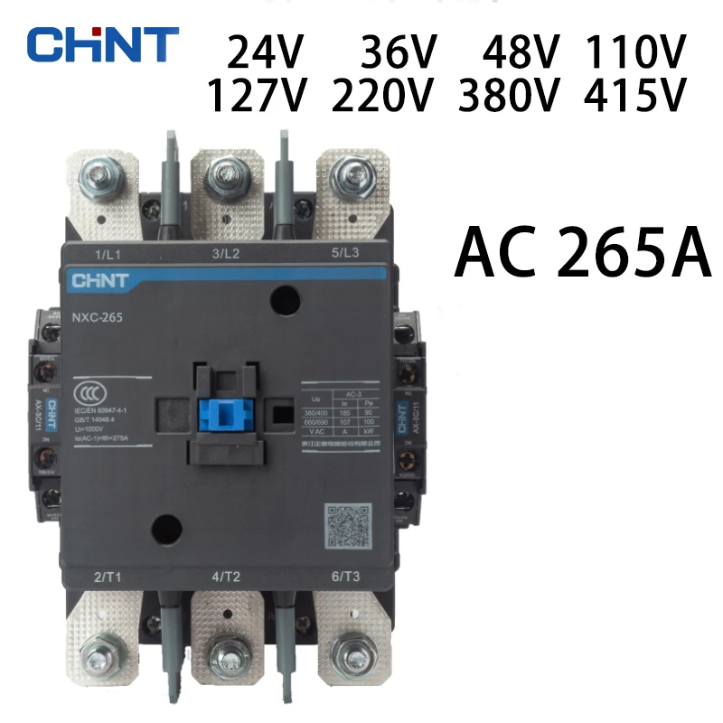 

CHINT NXC-265 contactor 265A AC 24V 36V 48V 110V 127V 220V 380V 415V Three-phase ac Heat overload relay can be connected