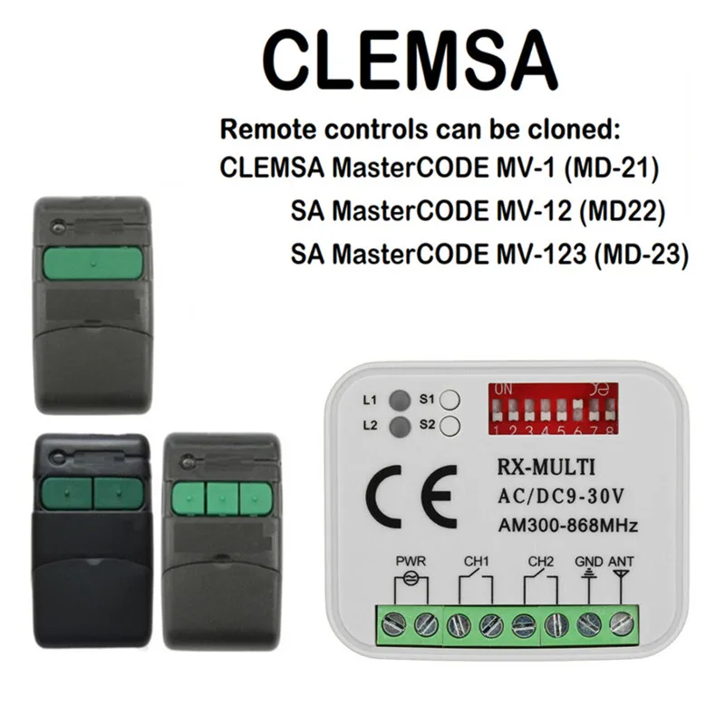 Приемник дистанционного управления гаражом для CLEMSA Master Code MV1 MV12 MV123 код MUTAN 433 92 МГц