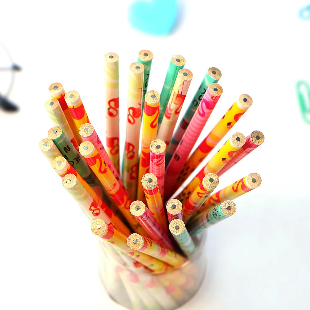 12Pcs/Set Cute Kawaii Cartoon Flamingo Pencil HB Sketch Items Drawing Stationery Student School Office Supplies for Kids Gift 