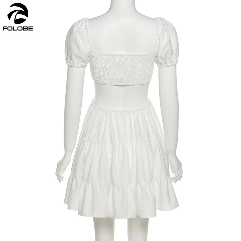 

FOLOBE 2021 Summer Sexy Beach Dresses Women Square Collar Puff Sleeve Hollow Out Backless A-line Dress Female vestidos mujer