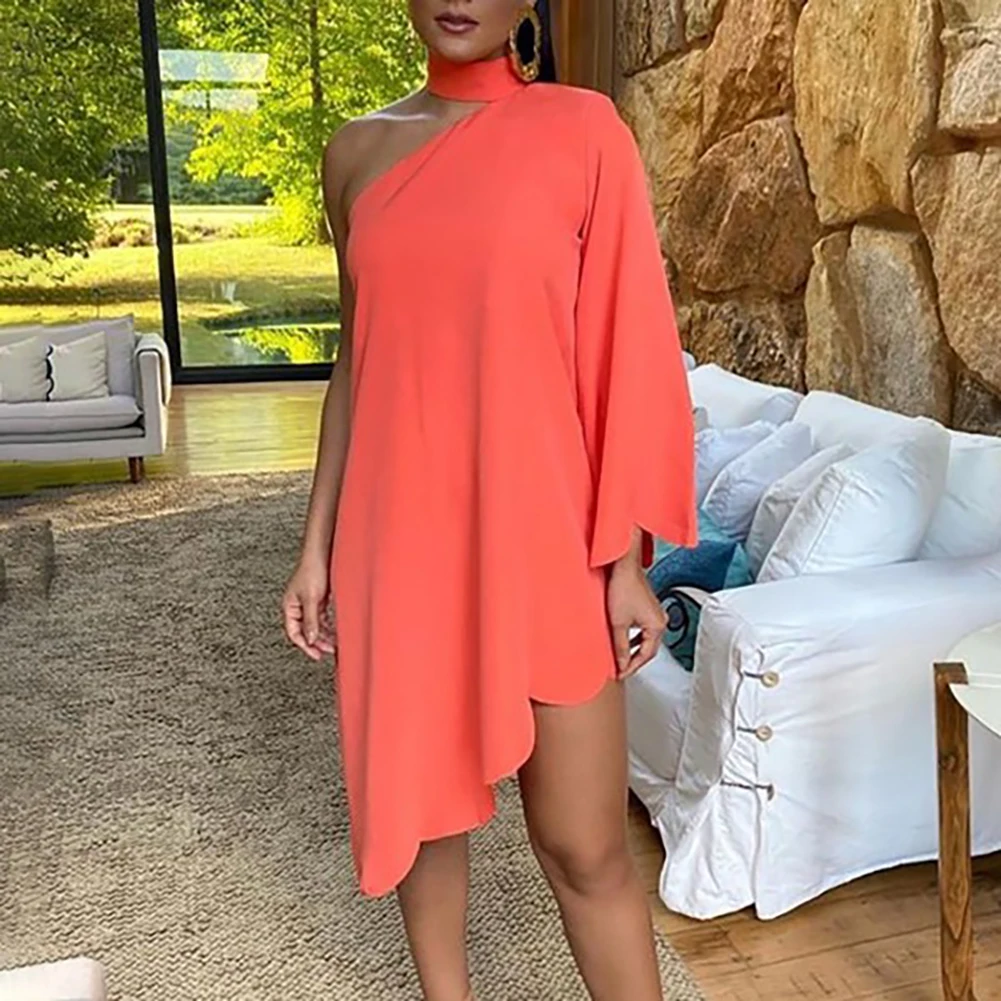 Женское сексуальное платье модное чокер с принтом на одно плечо асимметричное