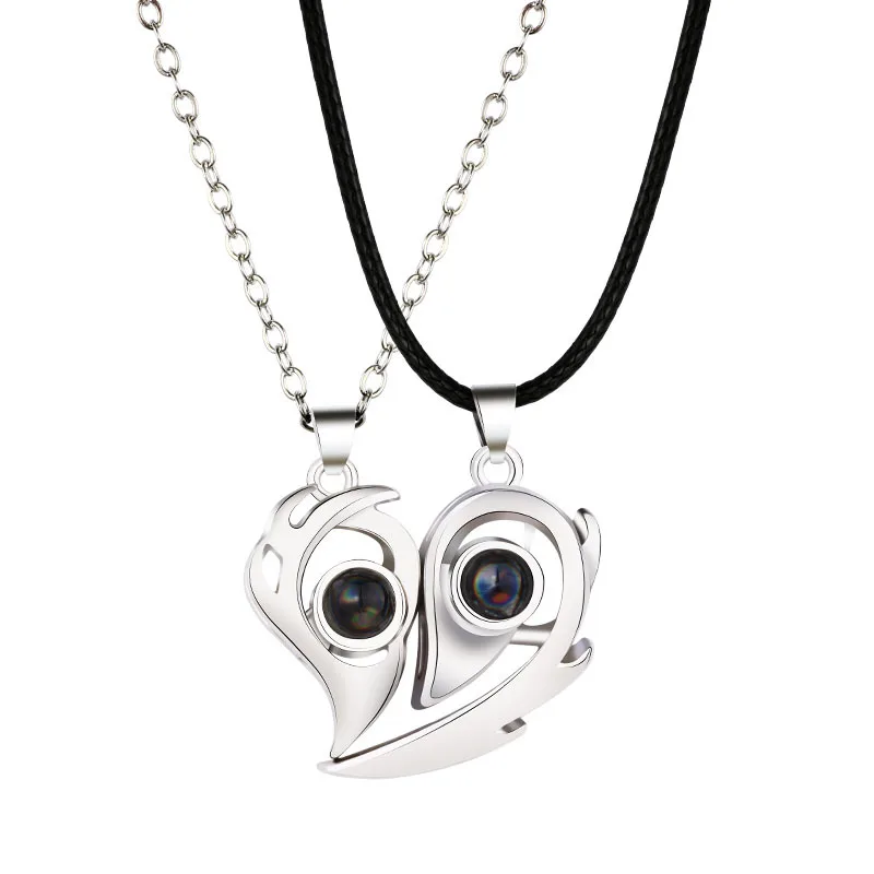 Ожерелье для пары с магнитным расстоянием подвеска проекцией сердца на 100 языках