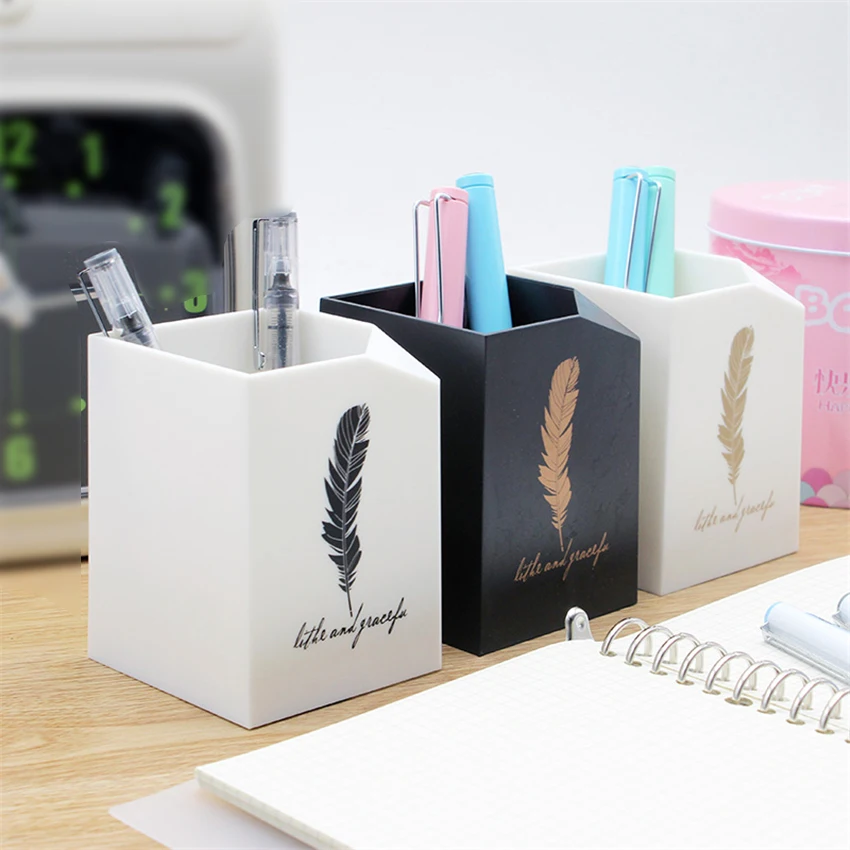 Office School Simple Fashion Plastic Pen Holder Desktop Organizer Pencil Rulers Storage Case Home Makeup Brushes Container | Канцтовары