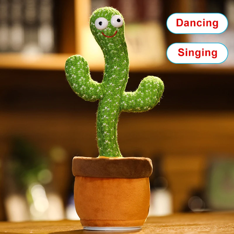 Танцевальная игрушка кактус со смайликом забавная шуточная пение плюшевая 32 см