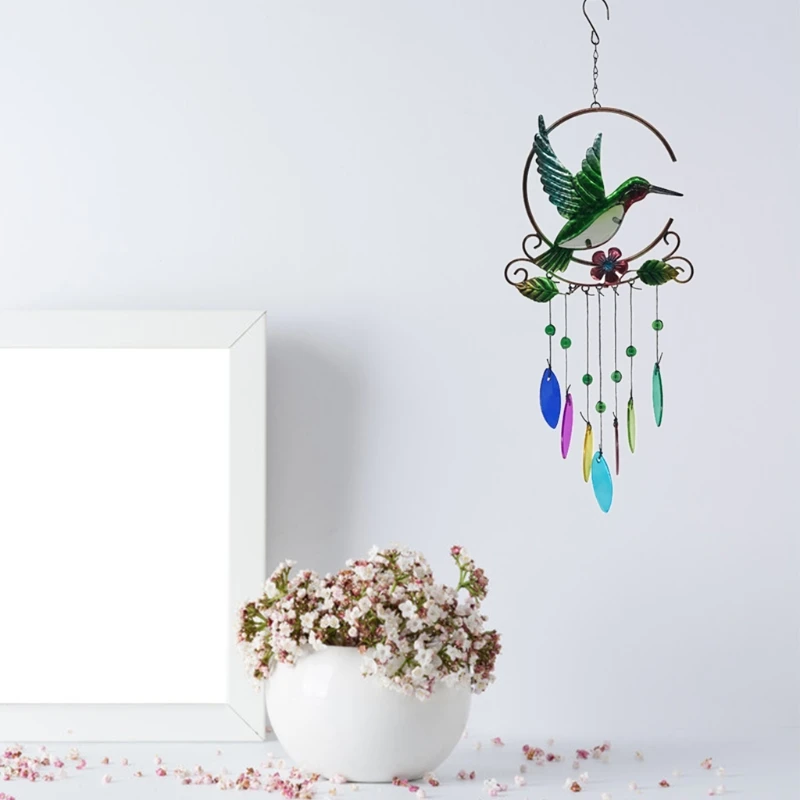 

Hummingbird Wind Chimes Metal Portable Wind Bells with 7 Colors Glass Pendant Tassels for Home Wall Garden Decor Wholesales