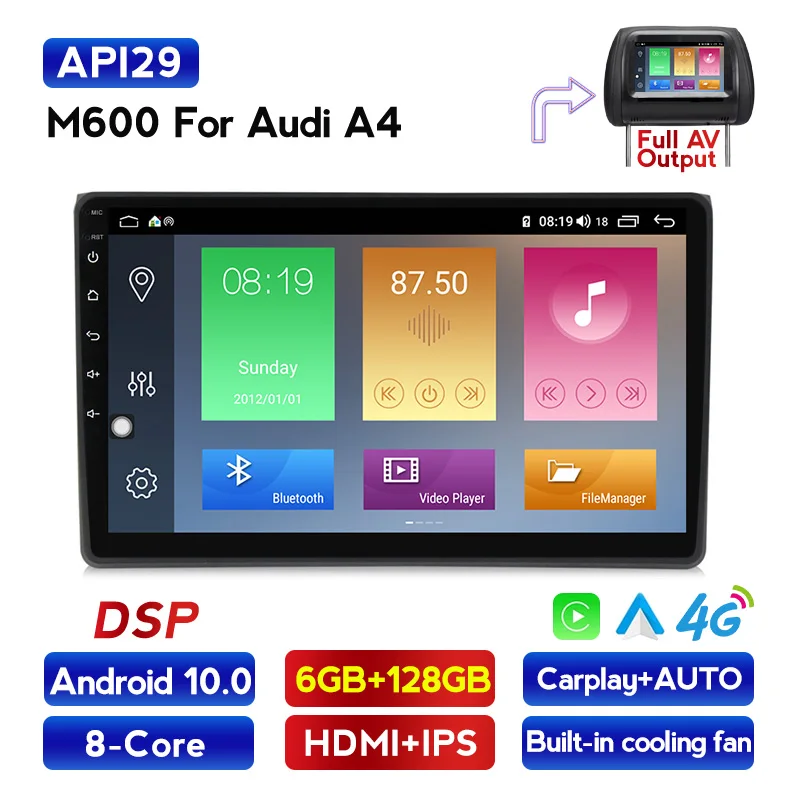 Автомобильный мультимедийный DVD плеер 9 дюймов Android 2002X2008 HD 2 Din для Audi/A4 Canbus с GPS