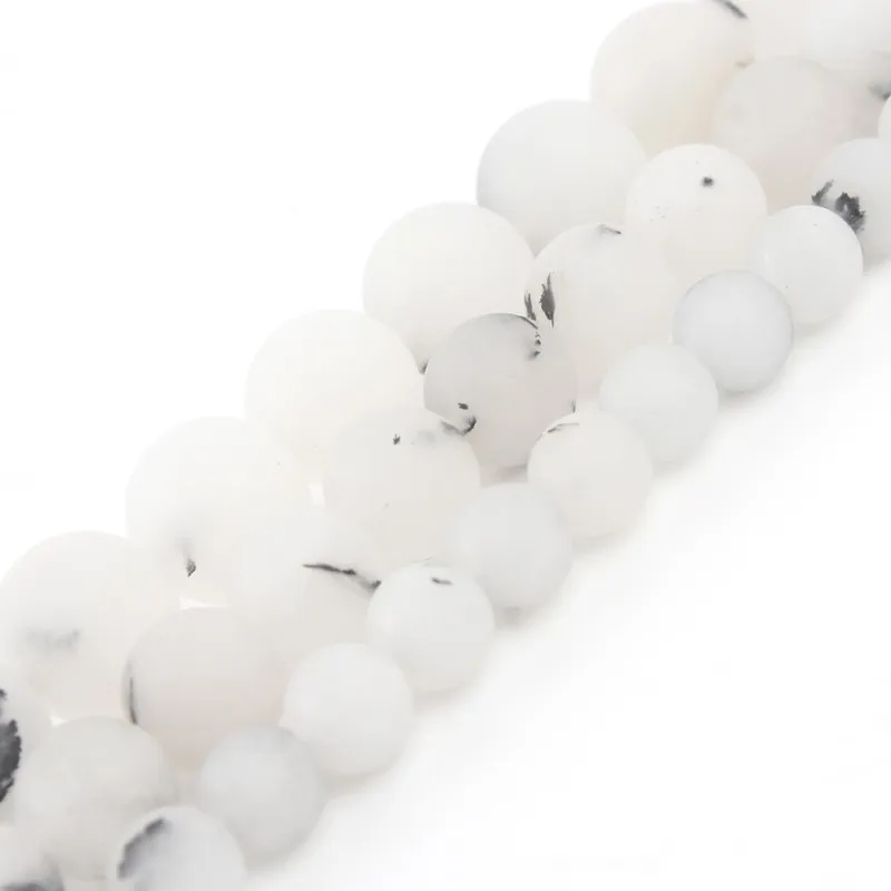 

Dull Polish Matte Black Dots Jade Natural Stone Beads Round Beads for Jewelry Making Diy Bracelet Necklace 6/8/10/12mm 15 inches
