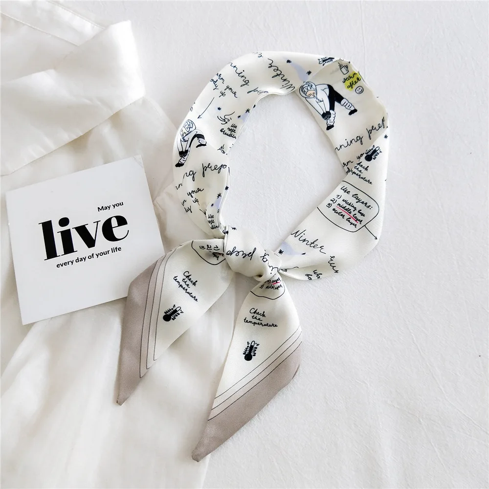 

Women's Printing Silk Hair Scarf Bandanas Lady Hair Ribbon Bag Skinny Scarves Design Wrist Towel Foulard Headband for Ladies