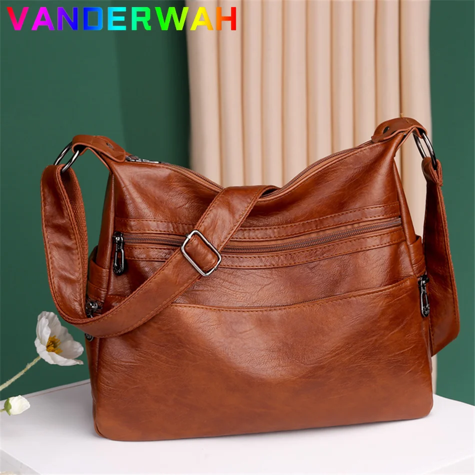 Luxury Pu Leather Messenger Bag Vintage Women Hand Bag Large