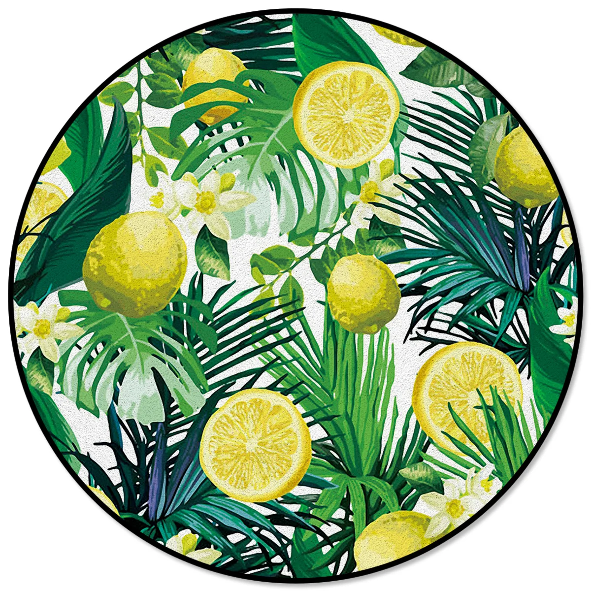 

Ковер с лимонами, тропическими листьями, Круглый, мягкий, нескользящий
