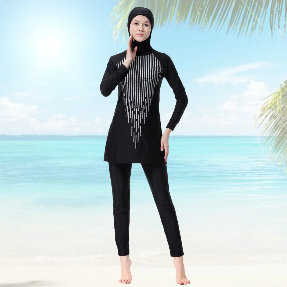 

Muslim Women Swimsuit Traditional Modest Swimwear Middle East Swim Cap Coat Pants Kit Swimming Beachwear for Women Ladies H1003