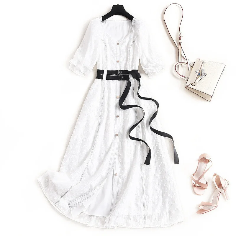 Лето 2020 Новый Модный Элегантный квадратный вырез с короткими рукавами размера