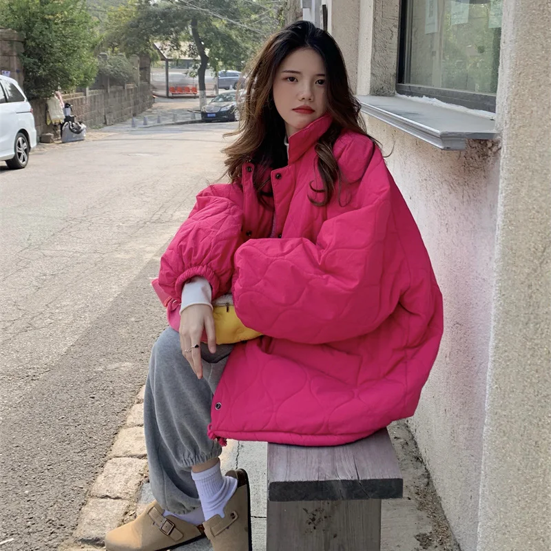 2021 Winter Cotton Padded Jacket Women Korean Retro Solid Color Fleece Fur Parka New Thick Warm Oversized Coat Female Outerwear