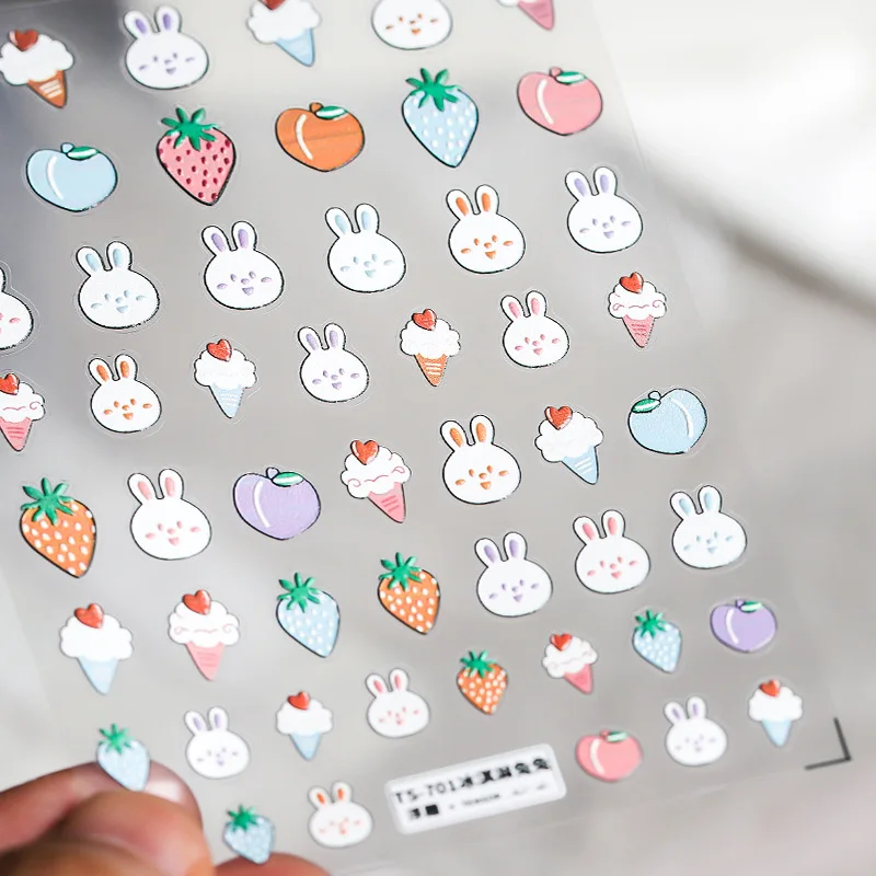 

New technology cute animal thin section tough nail stickers adhesive three-dimensional jewelry rabbit frog nail stickers