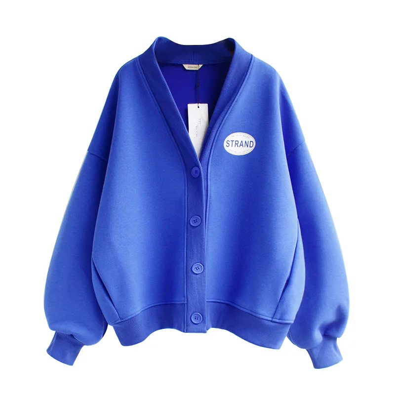 

2020 New Loose Baseball Jacket Women's Casual Spring and Autumn V-neck Short Cardigan Jacket Top Female Thickening Coat