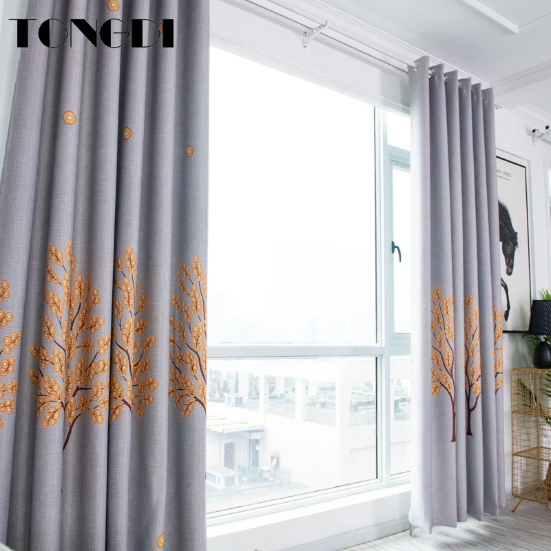 Элегантные светонепроницаемые шторы TONGDI с цветочным принтом и листьями дерева