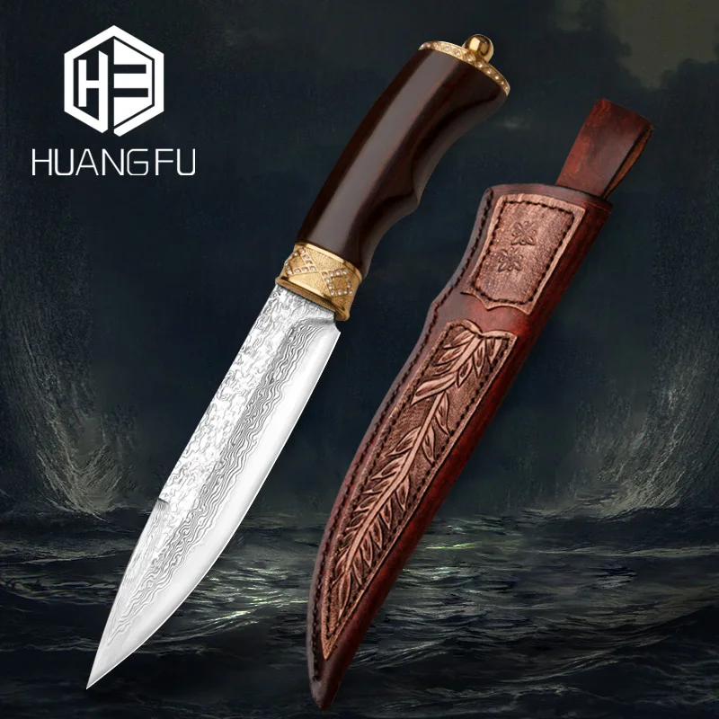 

Дамасский высококлассный нож ручной работы, коллекционный нож, Походный нож, нож для выживания, инкрустированный железной деревянной ручко...