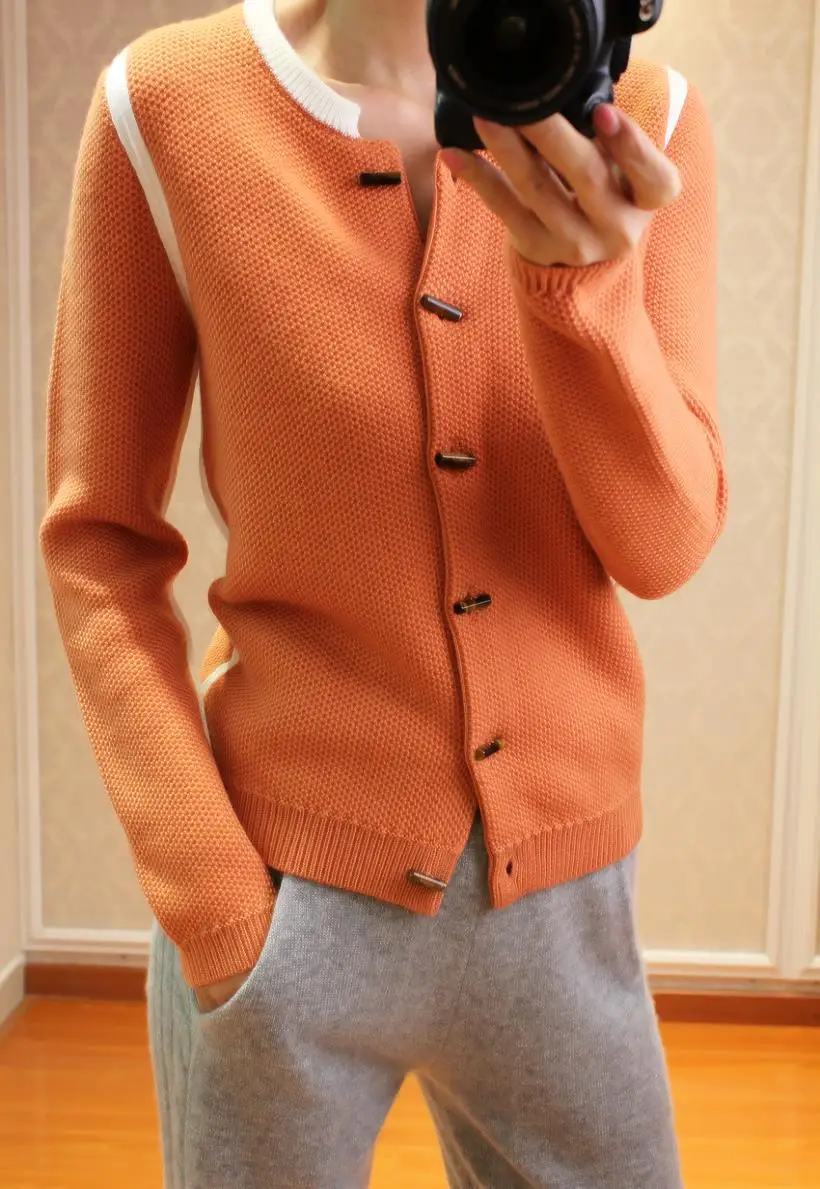 Круглый вырез кашемировый кардиган Женская Толстая куртка узкий вязаный свитер