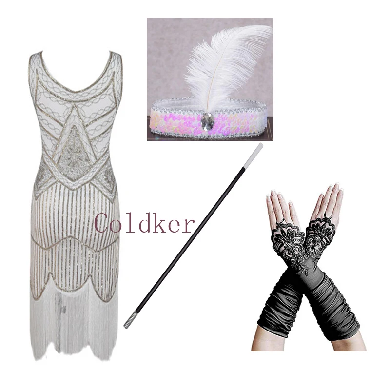 Женское платье с бахромой и блестками Gatsby вечернее оборками аксессуарами 20s 1920-е |