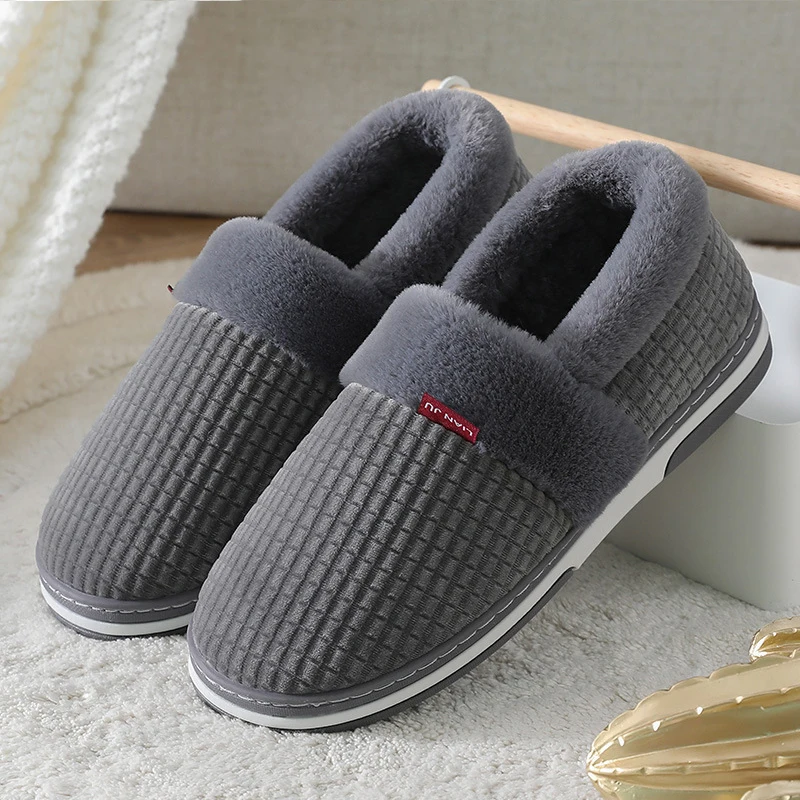 

Home Slippers for Men Winter Furry Short Plush Keep Warm Man Slippers Non Slip Bedroom Slippers Couple Soft Indoor Shoes Male