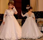 Длинное детское платье для торжественных мероприятий, платья для маленьких девочек на день рождения с жемчугом и цветами, платья для девочек на свадьбу