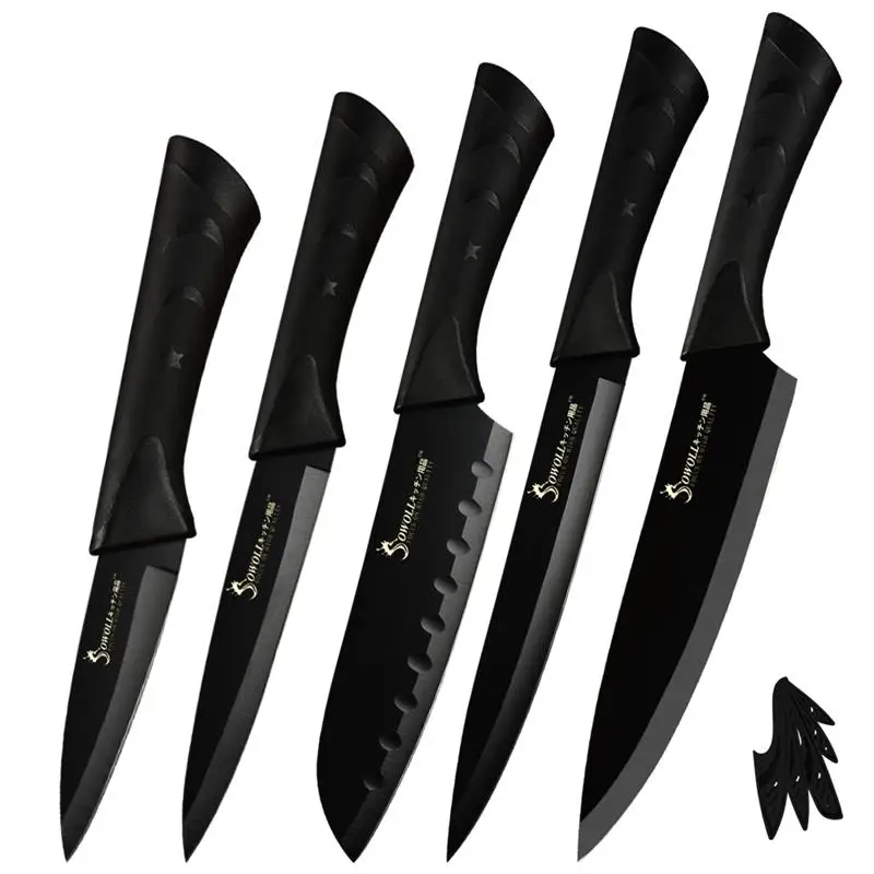 A.5pcs set SOWOLL, кухонный нож, поварские ножи, аксессуары, 8 дюймов, японский Высокоуглеродистый нож из нержавеющей стали для овощей, нож для приготовления пищи, инструменты - Цвет: A.5pcs set