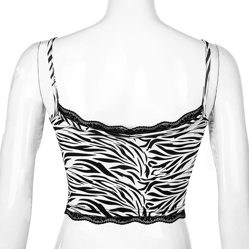 

Vintage Striped Patchwork Lace Y2K Crop Top With Thin Strap Backless Fashion Women 2021New Summer Backless Sexy Cami Streetwear