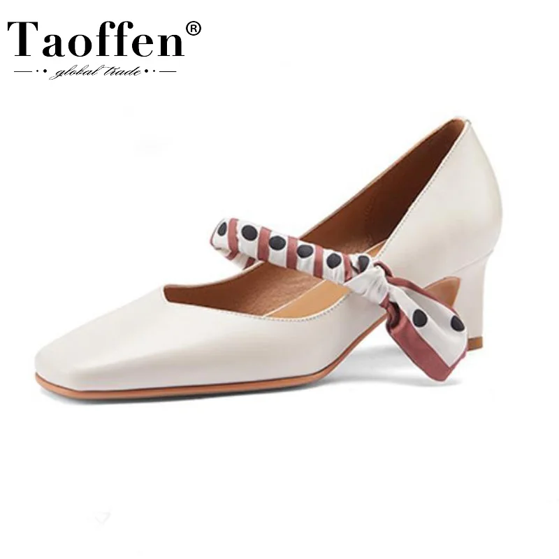 

Женские туфли-лодочки из натуральной кожи Taoffen, Размеры 33-40, весенняя женская обувь с квадратным носком на толстом каблуке, без шнуровки, с ше...