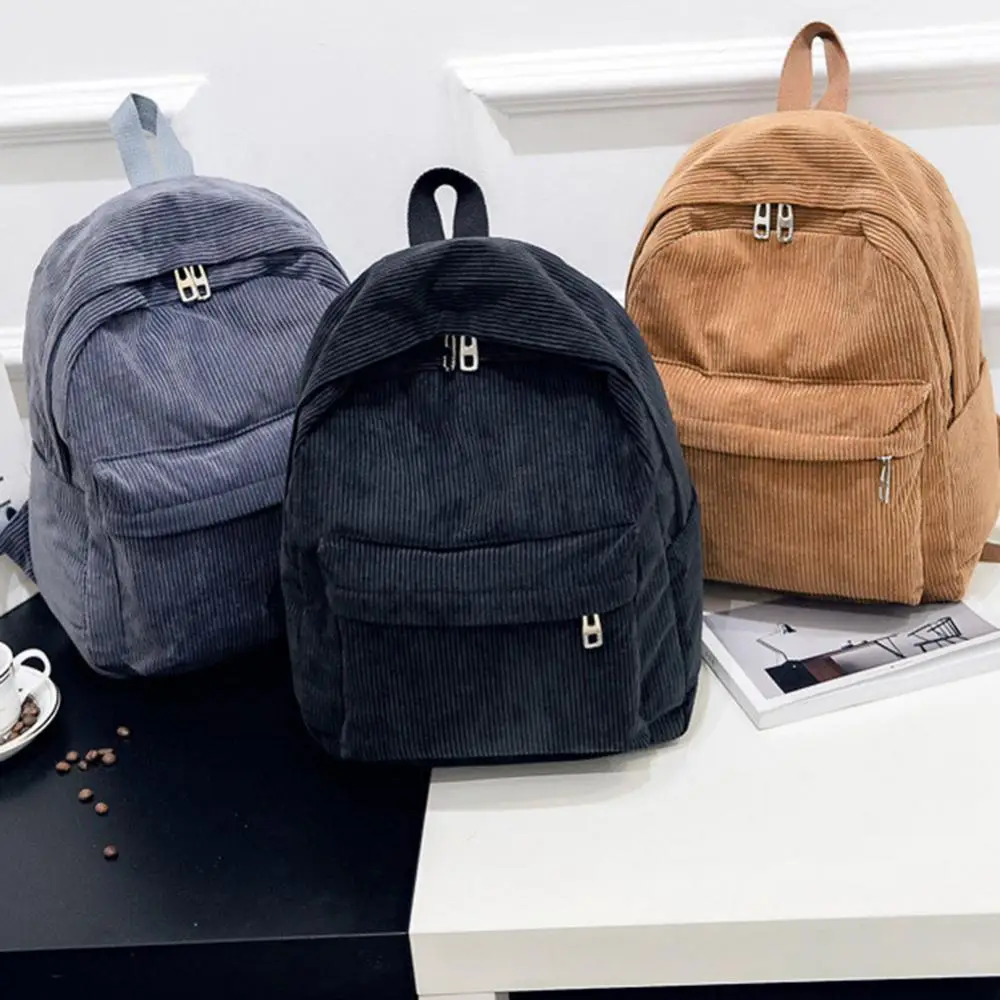

College style new corduroy front pocket men's and women's backpack large-capacity multi-purpose student backpack