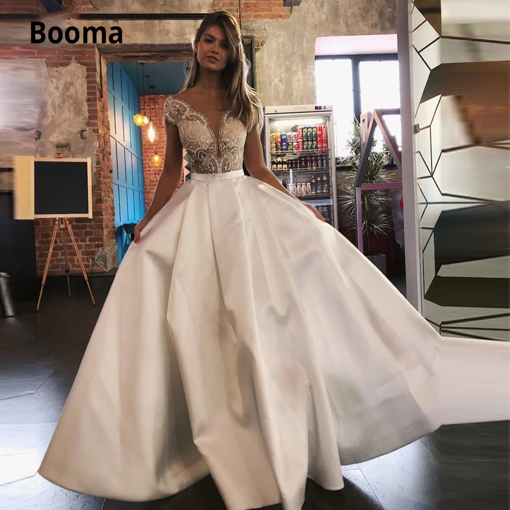 Кружевное атласное свадебное платье Booma богемное пляжное невесты с завязкой