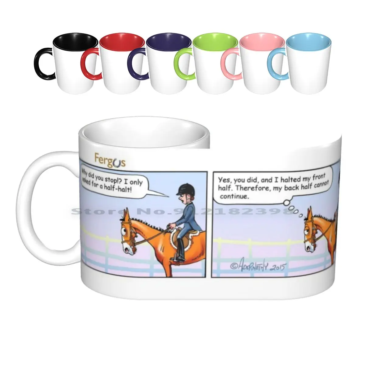 

Fergus : " Half-Halt " Comic Strip Ceramic Mugs Coffee Cups Milk Tea Mug Fergus Fergus Fergus Horse Horse Jean Abernethy