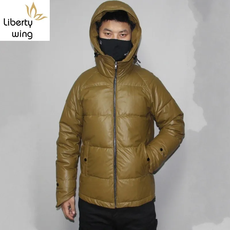 

Winter Mens Warm Light White Duck Down Unisex Hoody Sheepskin Genuine Leather Jacket Slim Fit Overcoat Plus Size 5XL Coat