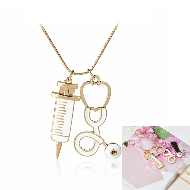 Доктор медицинский стетоскоп шприц ожерелье змеиная цепочка игла металлическая