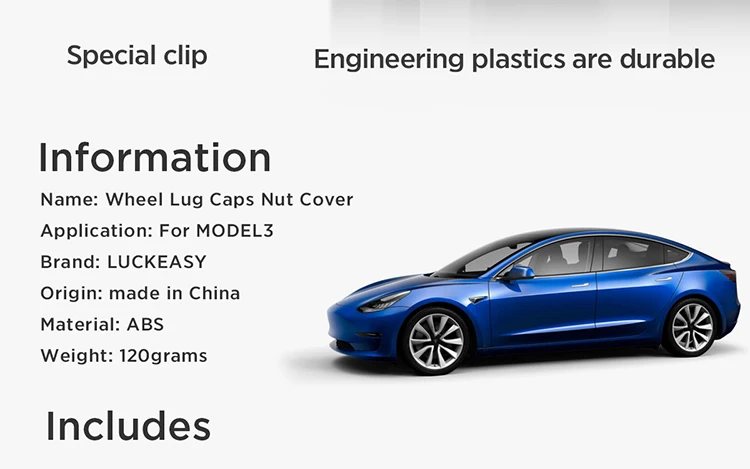 LUCKEASY для Tesla модель 3- Aero комплект колпачков для колес комплект центральной крышки и колпачок гайки колеса 20 шт