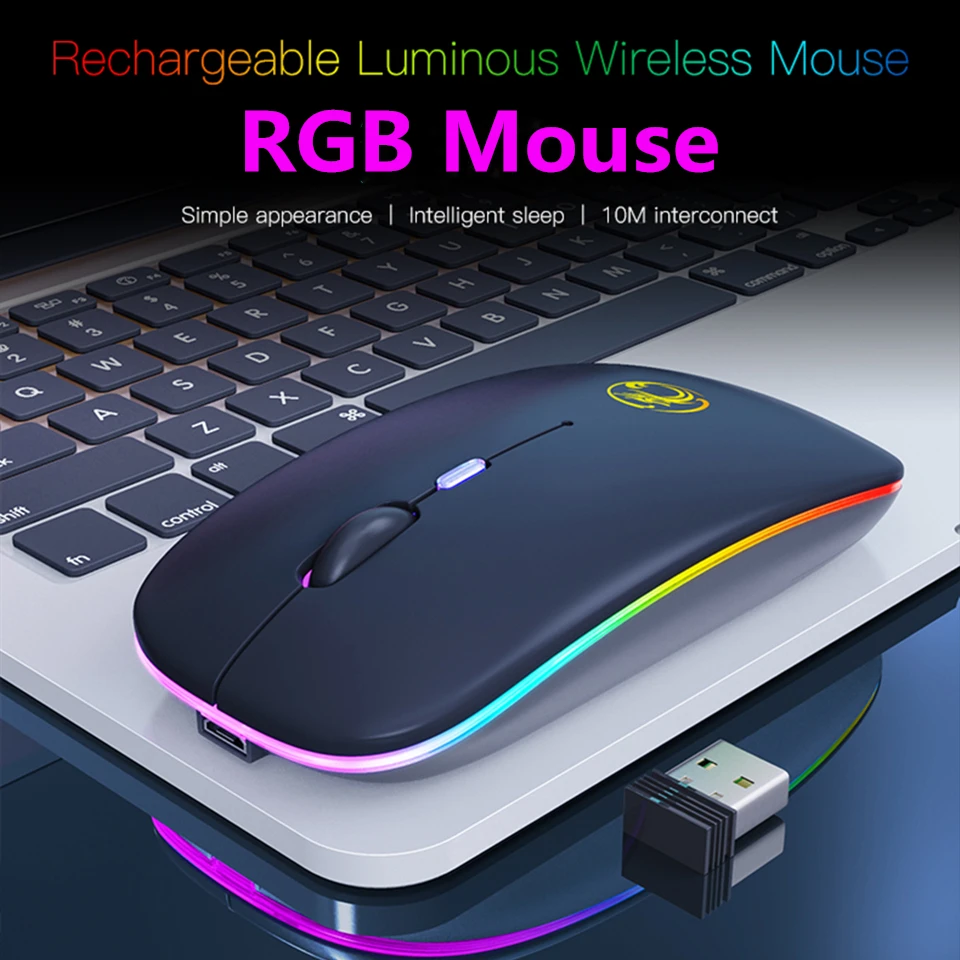 RGB беспроводная мышь Bluetooth компьютерная перезаряжаемая Бесшумная эргономичная USB