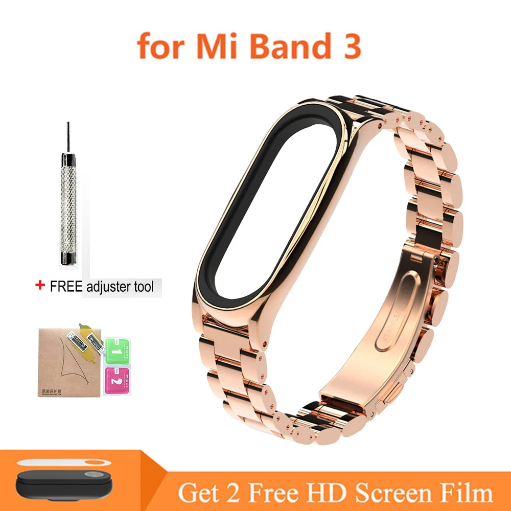 Mi3 Metal-A RoseGold Ремешок mi Band 4 mi Band 3, металлический ремешок для Xiaomi mi Band 3, браслет из нержавеющей стали, умный ремешок, сменный ремешок для mi Band 4/3 - Цвет: Mi3 Metal-A RoseGold