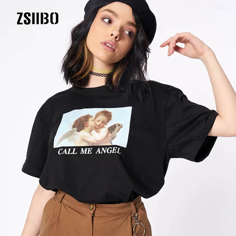 Летняя женская футболка с коротким рукавом в винтажном стиле рисунком ангела и