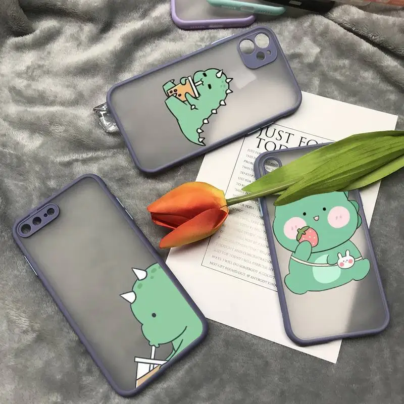 

Trendy Fashion Dinosaur Cellphone Bumper Transparent Matte PC Phone Case For Iphone 11 12 Pro Max 7 8 Plus X Xs Max XR Fundas