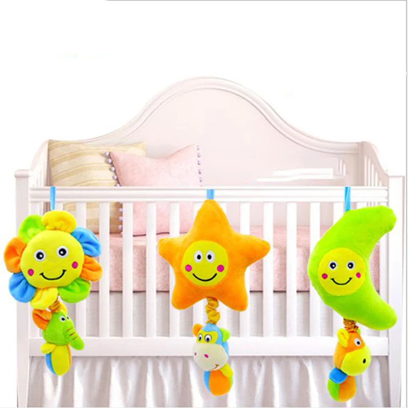 

Cartoon Print Plush Toys Pull The Bell Rattles Toys Star Moon Baby Soft Toys Baby Plush Doll Bed Charms